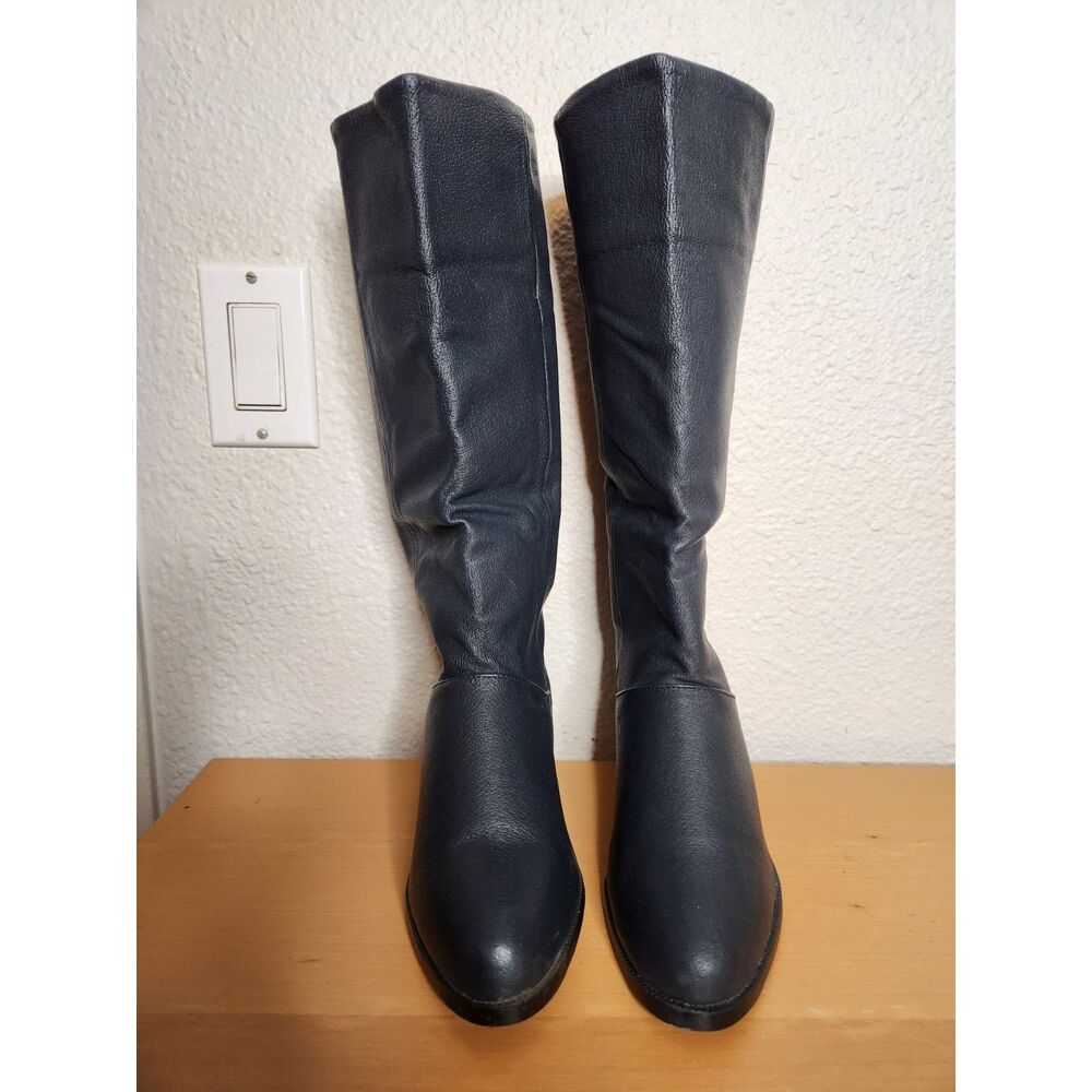 Vintage Classique Navy Leather Riding Boots Knee High Pull On Size 8.5M